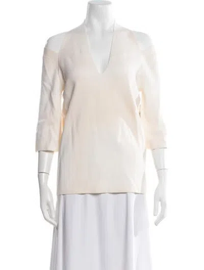 Pre-owned Iris & Ink Wool V-neck Sweater In Neutrals