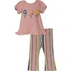 Iris & Ivy 3d Floral Top & Stripe Pants Set In Pink