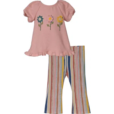 Iris & Ivy Babies'  3d Floral Top & Stripe Pants Set In Pink