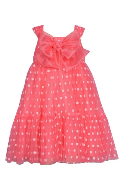 Iris & Ivy Babies'  Big Bow Dotted Mesh Party Dress & Bloomers In Coral