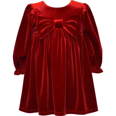 Iris & Ivy Babies'  Bow Long Sleeve Stretch Velvet Party Dress In Red