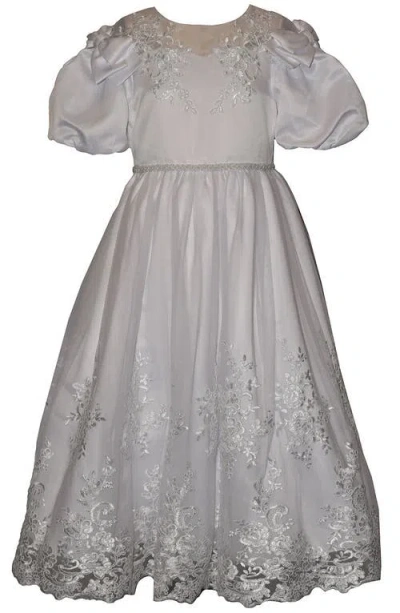 Iris & Ivy Kids'  Bow Shoulder Ballon Sleeve Communion Dress In Gray