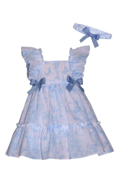 Iris & Ivy Babies'  Butterfly Print Toile Dress & Headband Set In Blue