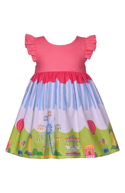 Iris & Ivy Babies'  Carnival Scene Border Print Dress & Bloomers In Coral Multi