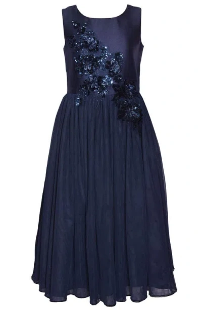 Iris & Ivy Kids'  Floral Appliqued Tea Length Party Dress In Navy