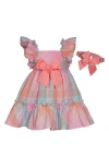 Iris & Ivy Flutter Sleeve Party Dress & Headband Set In Coral Multi