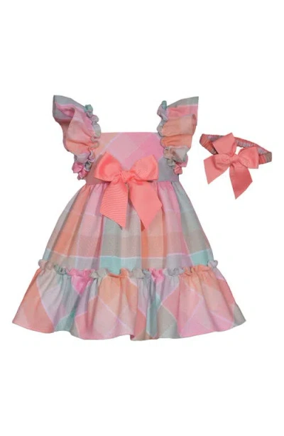 Iris & Ivy Babies'  Flutter Sleeve Party Dress & Headband Set In Coral Multi