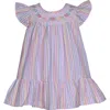 Iris & Ivy Flutter Sleeve Smocked Seersucker Dress In Multi Stripe