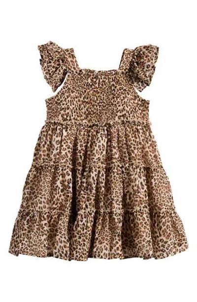 Iris & Ivy Kids'  Flutter Sleeve Tiered Dress In Brown