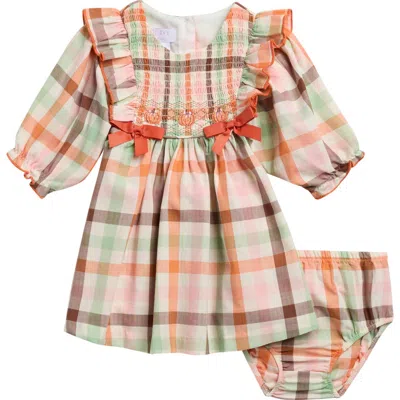 Iris & Ivy Babies'  Harvest Plaid Smocked Long Sleeve Cotton Dress With Bloomers In Multi