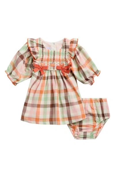 Iris & Ivy Babies'  Harvest Plaid Smocked Long Sleeve Cotton Dress With Bloomers In Multi