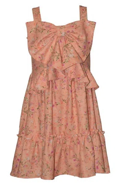 Iris & Ivy Kids' Big Bow Floral Dress In Orange