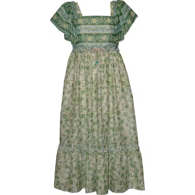 Iris & Ivy Kids' Border Print Puff Sleeve Maxi Party Dress In Multi