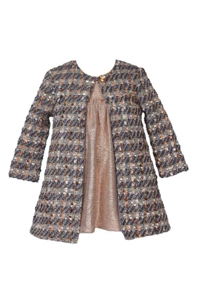 Iris & Ivy Kids' Bouclé Coat & Metallic Dress Set In Gold
