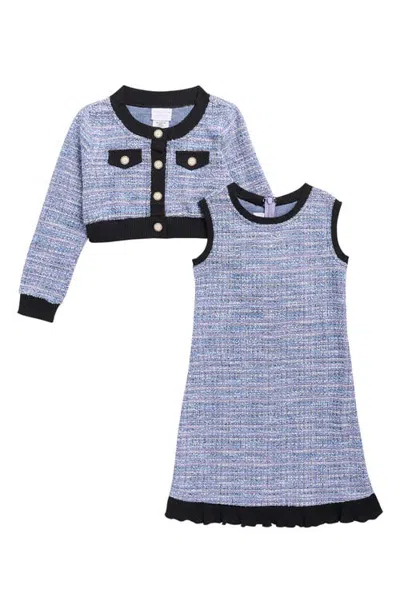 Iris & Ivy Kids' Boucle Dress & Cardigan Set In Blue