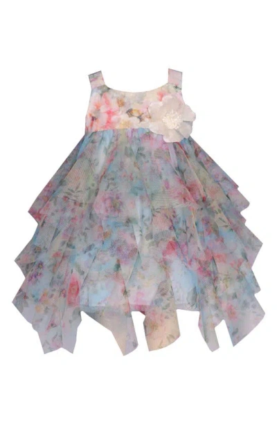Iris & Ivy Kids' Cascade Floral Tiered Party Dress In Blue Multi