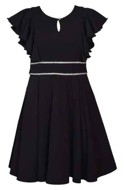 Iris & Ivy Kids' Diamante Flutter Sleeve Skater Party Dress In Black