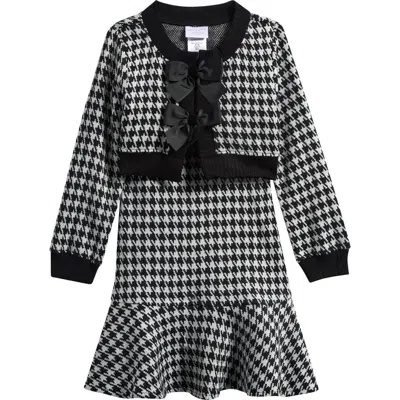 Iris & Ivy Kids' Drop Hem Dress & Cardigan Set In Black