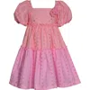 Iris & Ivy Kids' Embroidered Colorblock Cotton Blend Dress In Pink