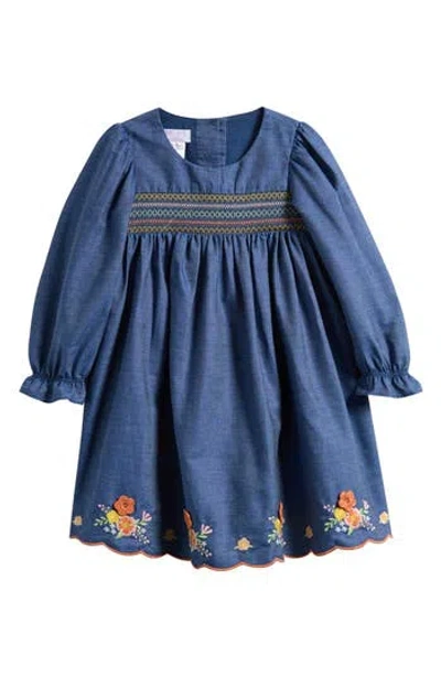 Iris & Ivy Kids' Embroidered Long Sleeve Denim Dress In Blue