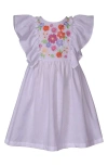 Iris & Ivy Kids' Floral Embroidered Flutter Sleeve Party Dress In Purple