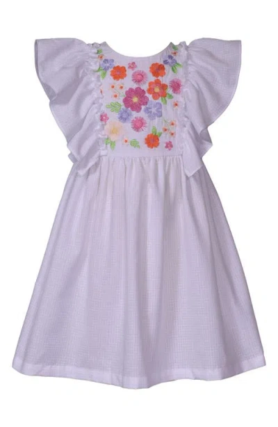 Iris & Ivy Kids' Floral Embroidered Flutter Sleeve Party Dress In Purple