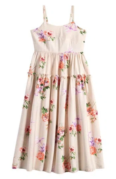Iris & Ivy Kids' Floral Ruffle Tiered Midi Dress In Pink