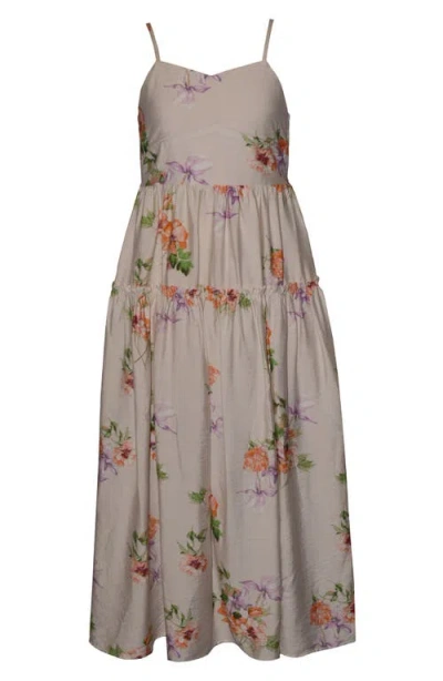 Iris & Ivy Kids' Floral Ruffle Tiered Midi Dress In Gray