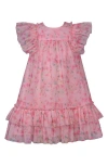 Iris & Ivy Kids' Floral Tiered Mesh Party Dress In Pink Floral
