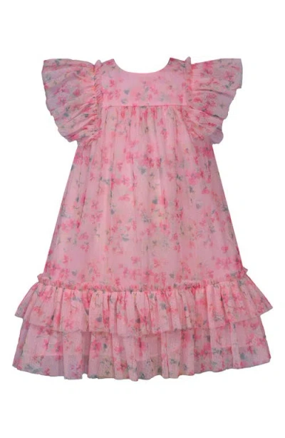 Iris & Ivy Kids' Floral Tiered Mesh Party Dress In Pink Floral