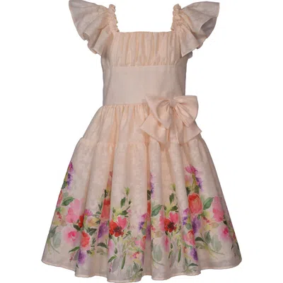 Iris & Ivy Kids' Flutter Sleeve Border Dress In Yellow