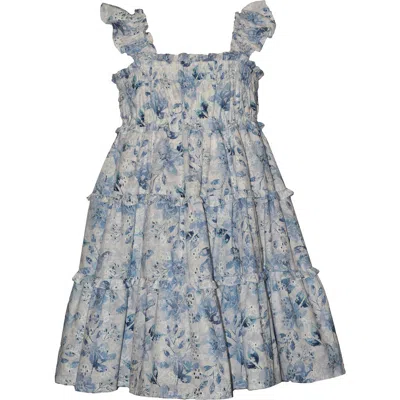 Iris & Ivy Kids' Flutter Sleeve Eyelet Tiered Dress In Gray