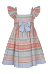 Iris & Ivy Kids' Flutter Sleeve Stripe Dress In Peach/blue Multi