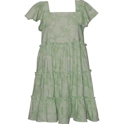 Iris & Ivy Kids' Flutter Sleeve Tiered Dress In Green