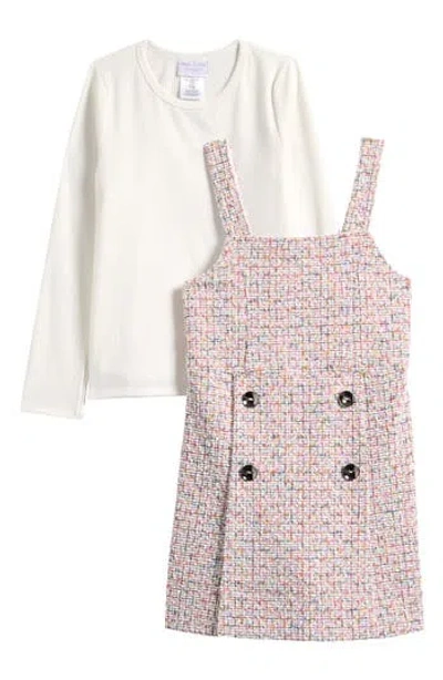 Iris & Ivy Kids' Long Sleeve Top & Bouclé Overall Dress In Multi