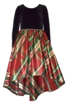 Iris & Ivy Kids' Long Sleeve Velvet & Taffeta High-low Party Dress In Red