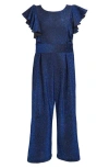 Iris & Ivy Kids' Metallic Flutter Sleeve Jumpsuit In Blue