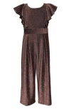 Iris & Ivy Kids' Metallic Flutter Sleeve Jumpsuit In Brown