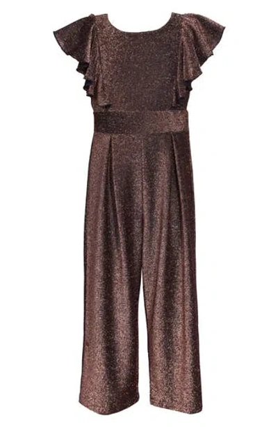 Iris & Ivy Kids' Metallic Flutter Sleeve Jumpsuit In Brown
