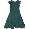 Iris & Ivy Kids' Metallic Lace Trim Party Dress In Green