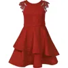 Iris & Ivy Kids' Metallic Lace Trim Party Dress In Red