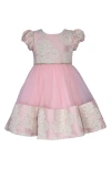 IRIS & IVY IRIS & IVY KIDS' METALLIC PUFF SLEEVE LACE OVERLAY PARTY DRESS