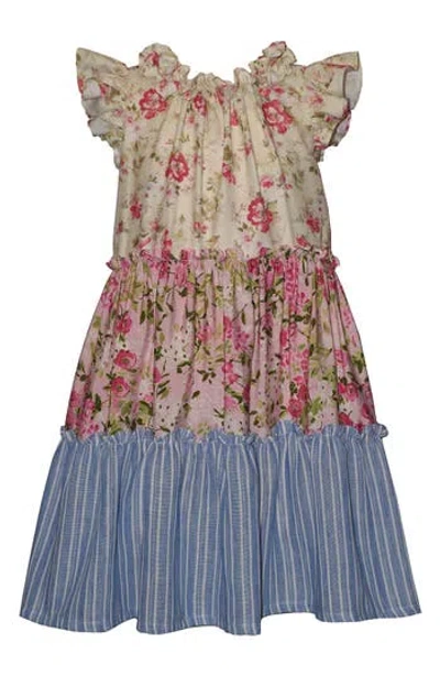 Iris & Ivy Kids' Mixed Print Ruffle Neck Dress In Multi