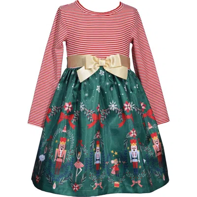 Iris & Ivy Kids' Nutcracker Stripe Long Sleeve Party Dress In Green