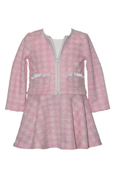 Iris & Ivy Kids' Plaid Bouclé Jacket & Mixed Media Dress In Pink