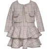 Iris & Ivy Kids' Plaid Tiered Dress & Jacket Set In Brown