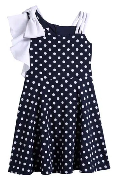Iris & Ivy Kids' Polka Dot Bow Asymmetric Party Dress In Navy