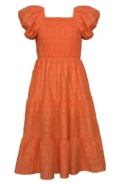 Iris & Ivy Kids' Puff Sleeve Smocked Textured Dress In Orange