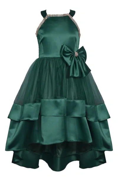 Iris & Ivy Kids' Rhinestone Trim Satin & Mesh High-low Party Dress In Green