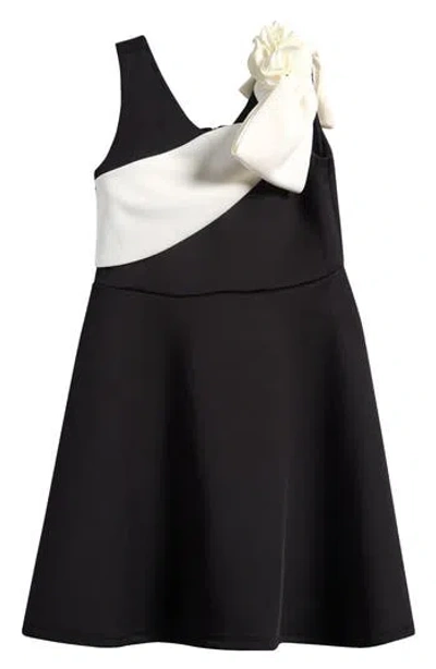 Iris & Ivy Kids' Rose & Bow Scuba Knit Party Dress In Black